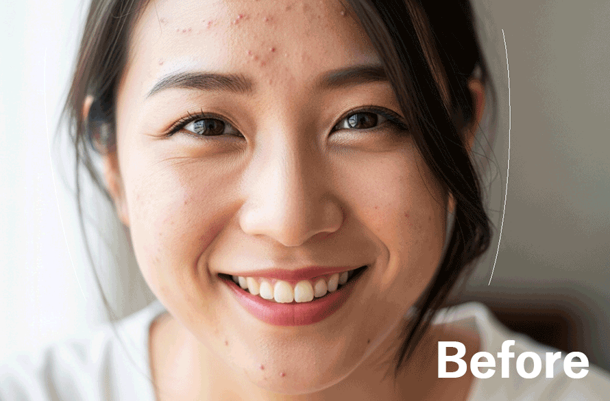 PhotoshopのAIを使った顔全体のレタッチ方法(ビフォーアフター)