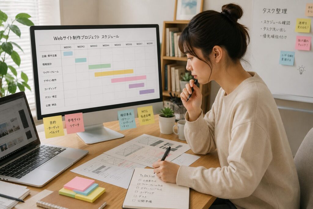Webディレクターを目指す受講生が進行スケジュールを整理している様子