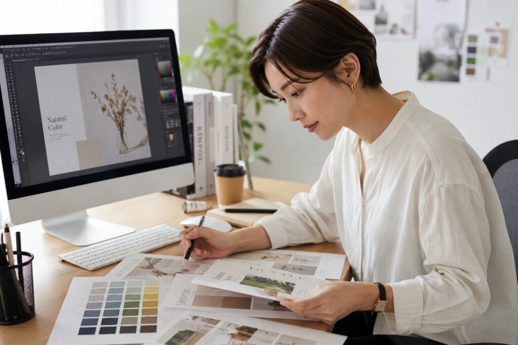 グラフィックデザイン講座で制作物を仕上げる社会人受講生