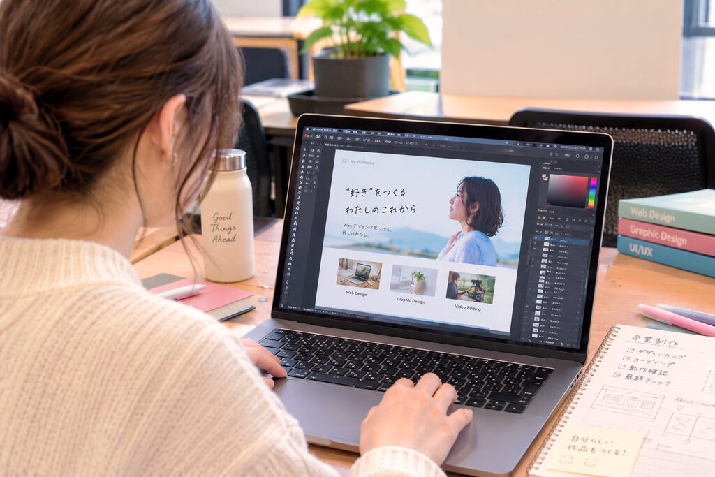 卒業制作に取り組む受講生のパソコン画面